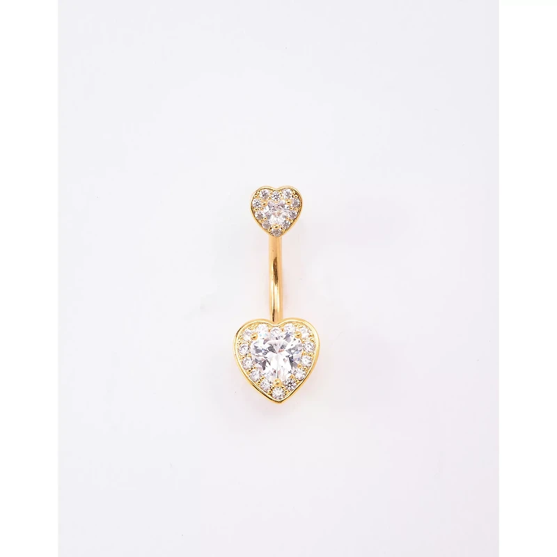 CZ Cluster Double Heart Belly Ring - 14 Gauge