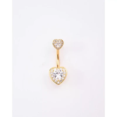 CZ Cluster Double Heart Belly Ring - 14 Gauge