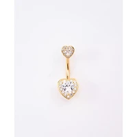 CZ Cluster Double Heart Belly Ring - 14 Gauge