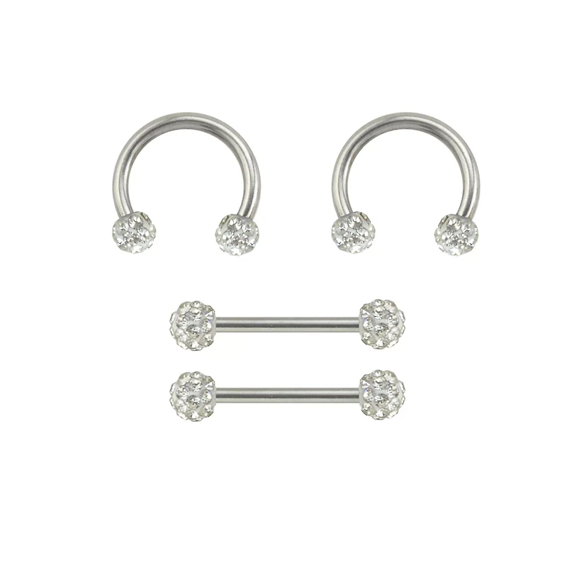 Multi-Pack CZ Nipple Horseshoe Rings and Barbells 2 Pair - 14 Gauge