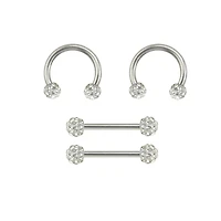Multi-Pack CZ Nipple Horseshoe Rings and Barbells 2 Pair - 14 Gauge