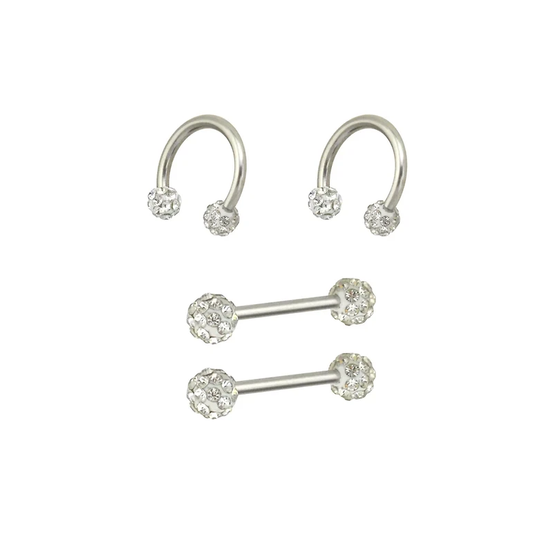 Multi-Pack CZ Nipple Horseshoe Rings and Barbells 2 Pair - 14 Gauge