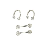 Multi-Pack CZ Nipple Horseshoe Rings and Barbells 2 Pair - 14 Gauge