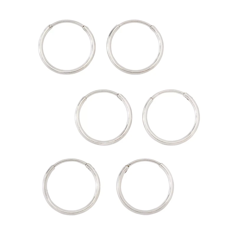 Multi-Pack Silvertone Endless Hoop Earrings 6 Pack - 20 Gauge