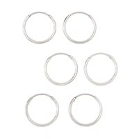 Multi-Pack Silvertone Endless Hoop Earrings 6 Pack - 20 Gauge