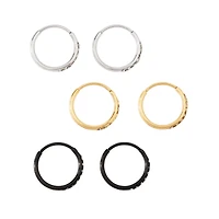 Multi-Pack CZ Black Silver Goldtone Hoop Earrings 6 Pack - 20 Gauge