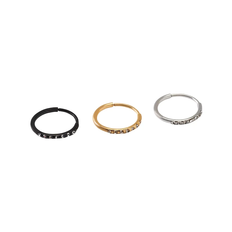 Multi-Pack CZ Black Silver Goldtone Hoop Earrings 6 Pack - 20 Gauge