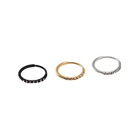 Multi-Pack CZ Black Silver Goldtone Hoop Earrings 6 Pack - 20 Gauge