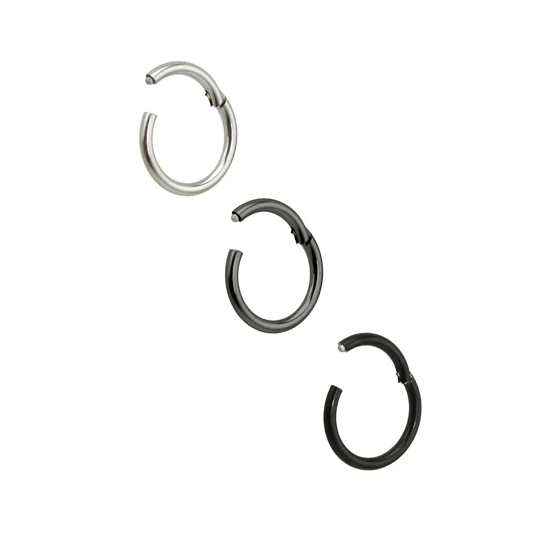 Multi-Pack Black and Gray Clicker Septum Rings 3 Pack - 16 Gauge