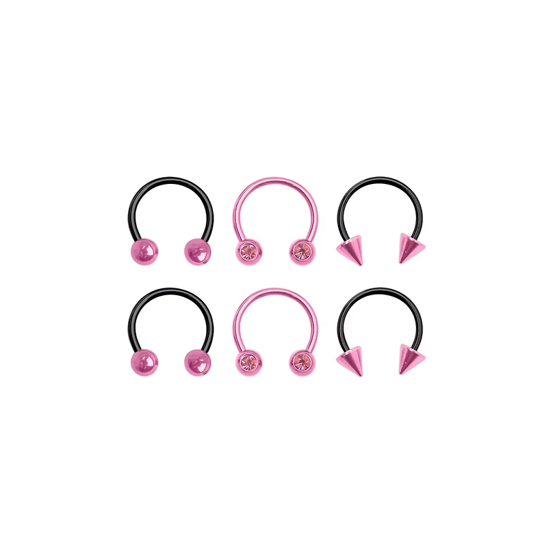 Black and Pink Horseshoe Rings - 3 Pair
