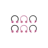 Black and Pink Horseshoe Rings - 3 Pair