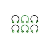 Multi-Pack Ombre Black and Green Horseshoe Captive Rings 6 Pack - 16 Gauge
