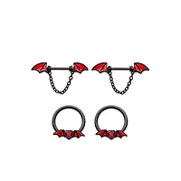 Multi-Pack Black Bat Dangle Nipple Barbells 2 Pair - 14 Gauge