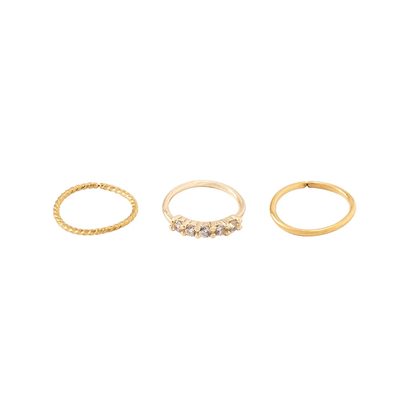 Multi-Pack CZ Gem Gold-Plated Seamless Hoop Nose Rings - 3 Pack