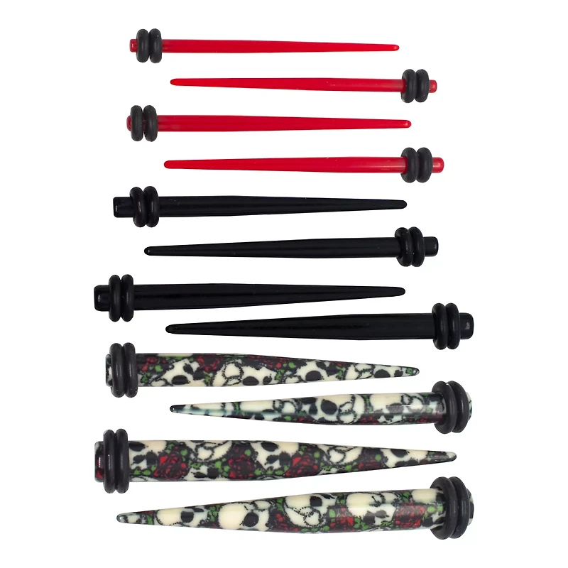 Multi-Pack Skull and Rose Tapers 6 Pair - 14-4 Gauge