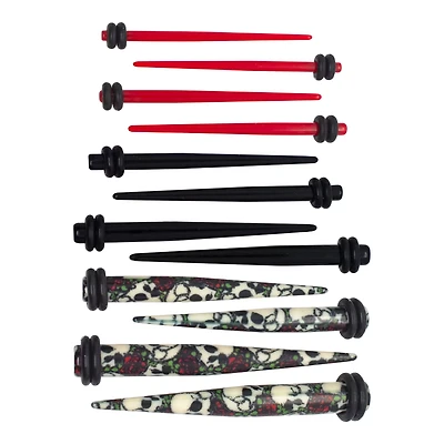 Multi-Pack Skull and Rose Tapers 6 Pair - 14-4 Gauge