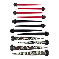 Multi-Pack Skull and Rose Tapers 6 Pair - 14-4 Gauge