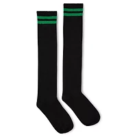Green Stripe Black Knee High Socks