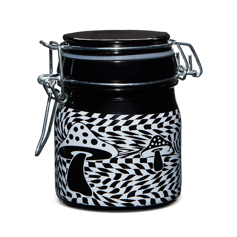Black and White 3D Mushroom Checkered Stash Jar - 5 oz.