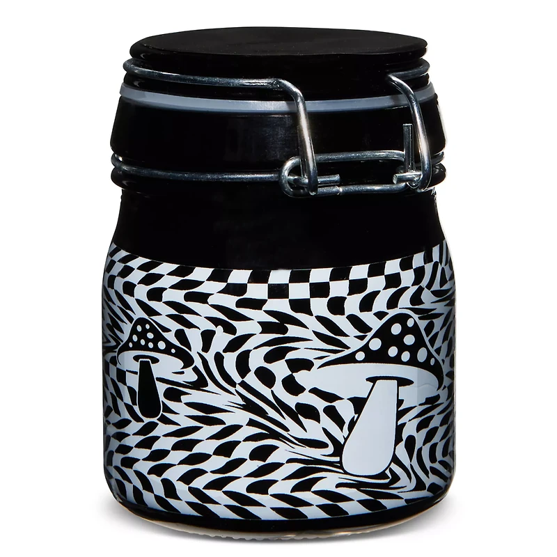 Black and White 3D Mushroom Checkered Stash Jar - 5 oz.