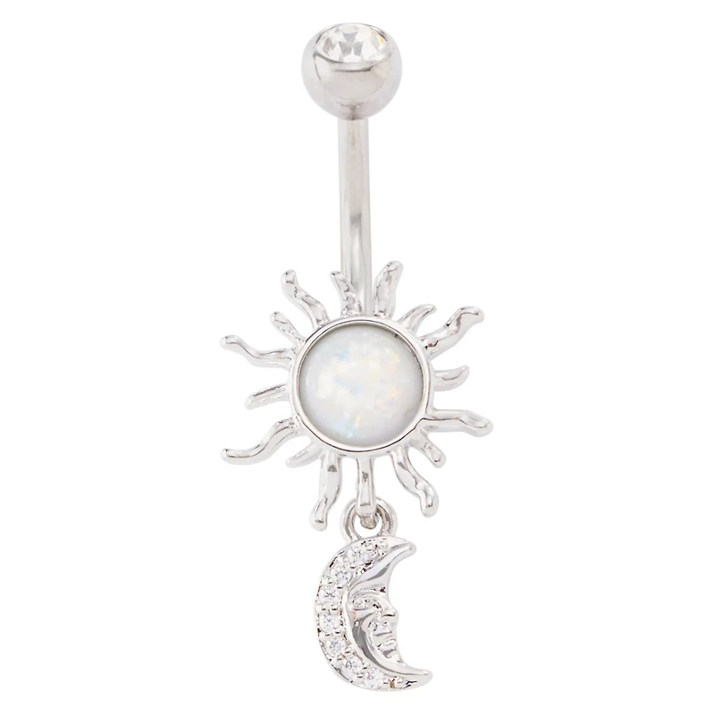 CZ Opal-Effect Sun Moon Dangle Belly Ring - 14 Gauge