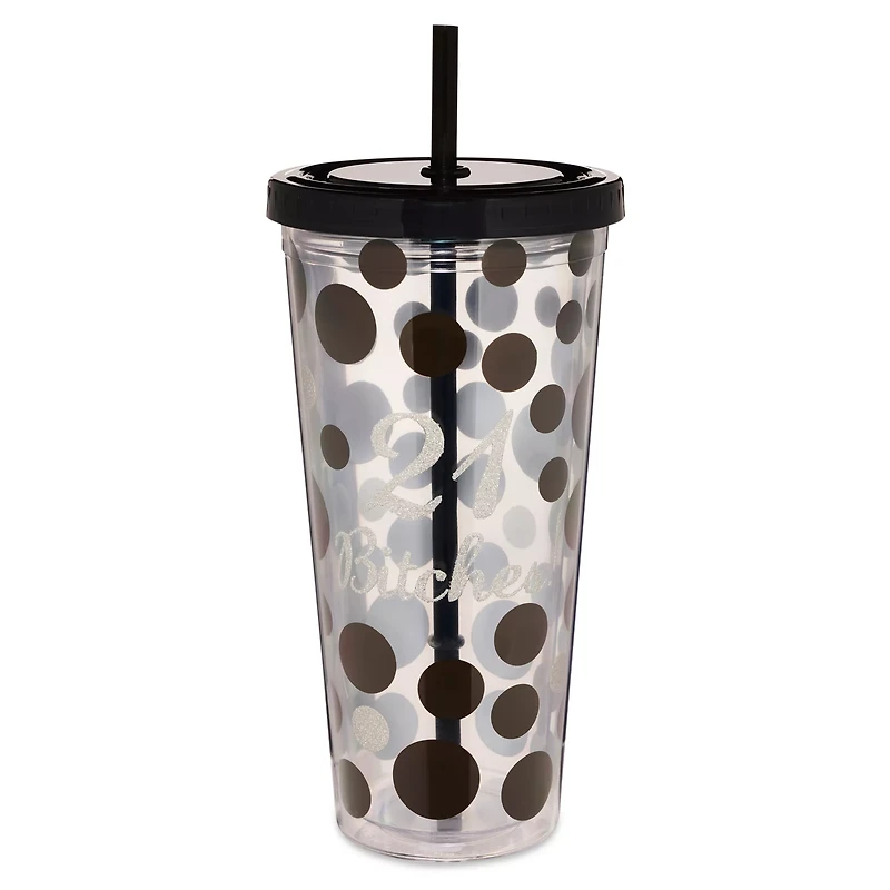 Polka Dot 21 Bitches Cup with Straw - 20 oz.