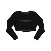 Long Sleeve Black Mesh Cutout Crop Top