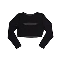 Long Sleeve Black Mesh Cutout Crop Top