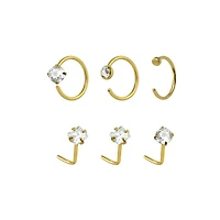 Multi-Pack CZ Goldtone L-Bend Nose Rings and Half Hoop 6 Pack - 20 Gauge