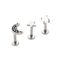 Multi-Pack Opal-Effect Moon and Star Cartilage Earrings 3 Pack - 18 Gauge
