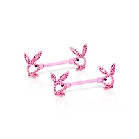 CZ Pink Playboy Bunny Cutout Nipple Barbells - 14 Gauge