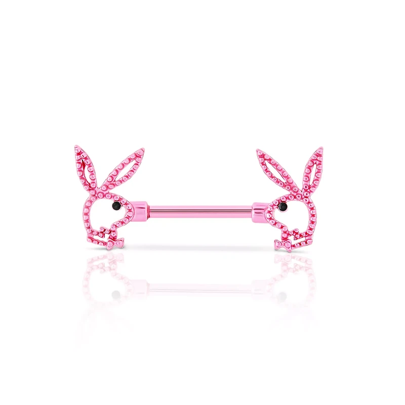 CZ Pink Playboy Bunny Cutout Nipple Barbells - 14 Gauge