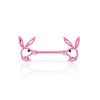 CZ Pink Playboy Bunny Cutout Nipple Barbells - 14 Gauge