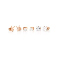 Multi-Pack Rose Goldtone Playboy Bunny and CZ Stud Earrings - 3 Pair