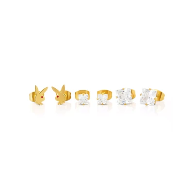 Multi-Pack Playboy Bunny and CZ Stud Earrings - 3 Pair
