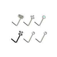 Multi-Pack CZ Heart L-Bend Nose Rings 6 Pack - 20 Gauge
