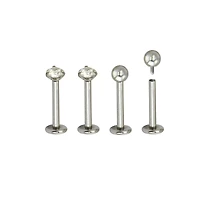 Multi-Pack CZ Silvertone Labret Lip Rings 4 Pack - 16 Gauge