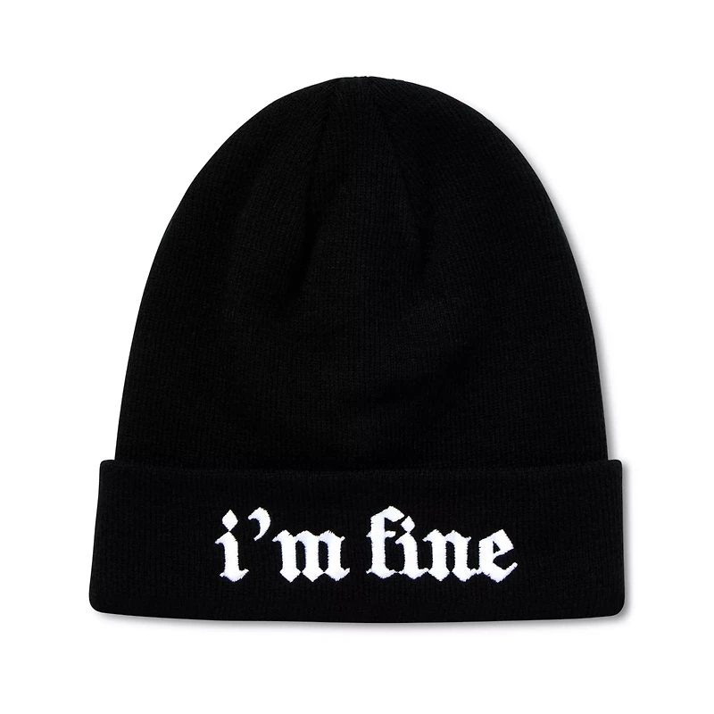 I'm Fine Black Cuff Beanie Hat