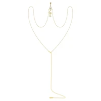 CZ Goldtone Moon Star Chain Dangle Belly Ring - 14 Gauge