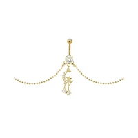 CZ Goldtone Moon Star Chain Dangle Belly Ring - 14 Gauge