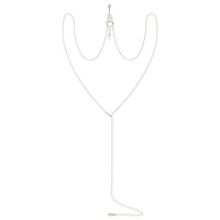 CZ Heart Chain Dangle Belly Ring - 14 Gauge