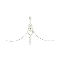CZ Heart Chain Dangle Belly Ring - 14 Gauge