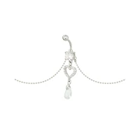 CZ Heart Chain Dangle Belly Ring - 14 Gauge