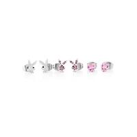 Multi-Pack CZ Pink Playboy Bunny Heart Stud Earrings 3 Pack - 20 Gauge