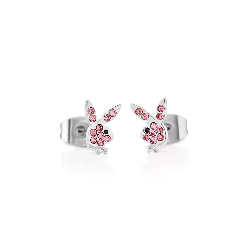 Multi-Pack CZ Pink Playboy Bunny Heart Stud Earrings 3 Pack - 20 Gauge