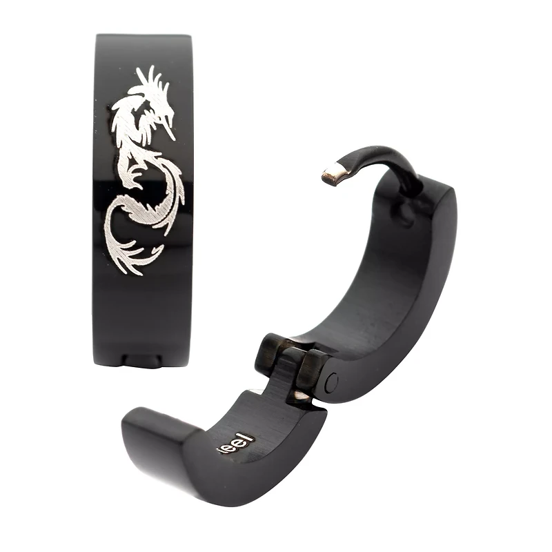 Black Dragon Huggie Earrings - 18 Gauge