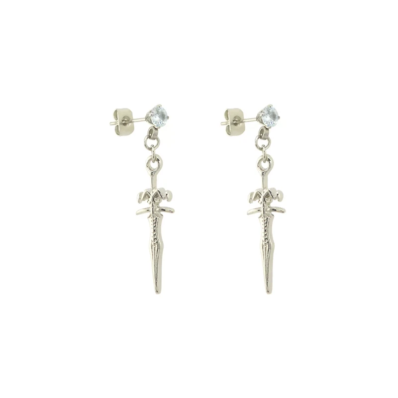 CZ Sword Stud Dangle Earrings