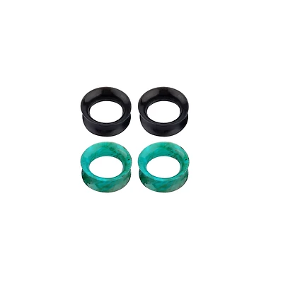 Multi-Pack Teal Marble and Black Tunnel Plugs - 2 Pair