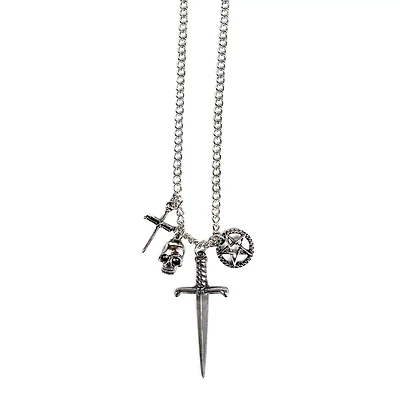 Sword Skull Pentagram Charm Necklace