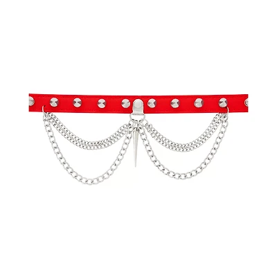 Double Chain Spiked Red Choker Necklace